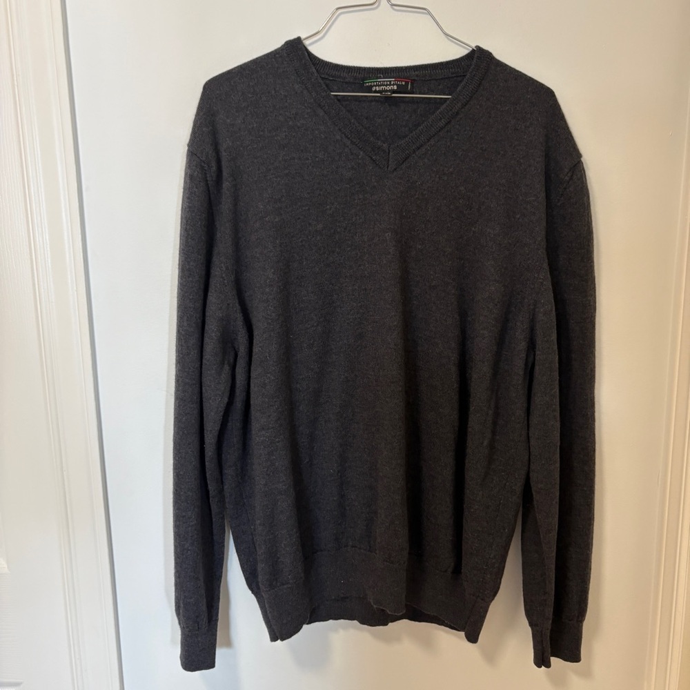 SIMONS 100% Wool V-Neck Sweater Dark Grey Size XXL Made in Italy - Picture 4 of 13